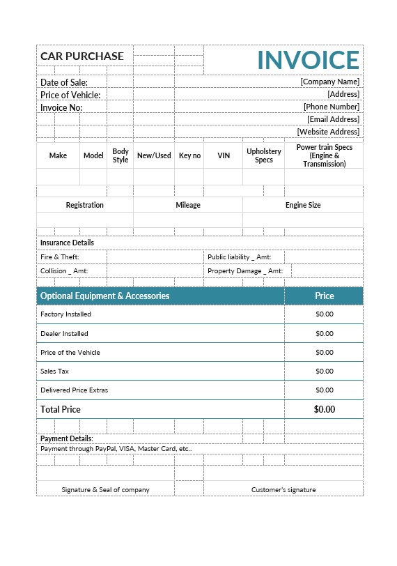 Car Purchase Invoice Template PSD template